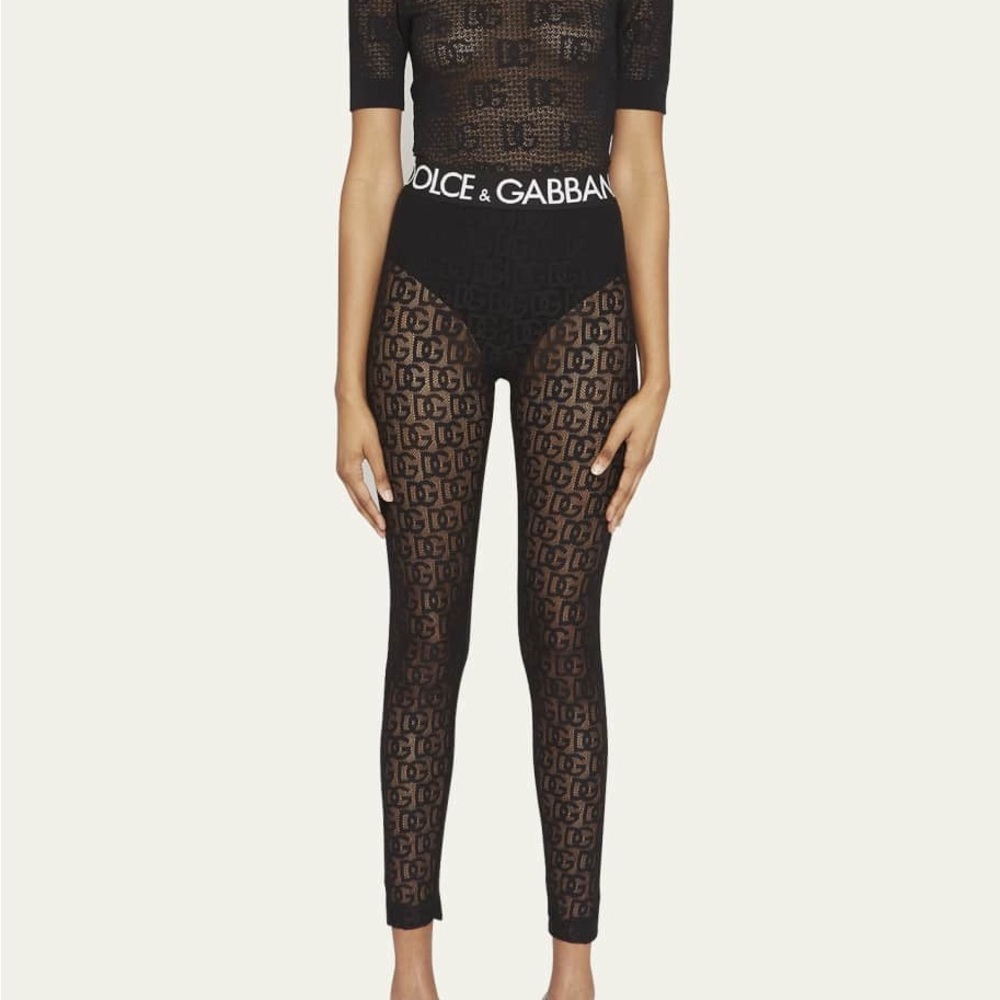 Dolce & Gabbana Black Logo Patterned Leggings